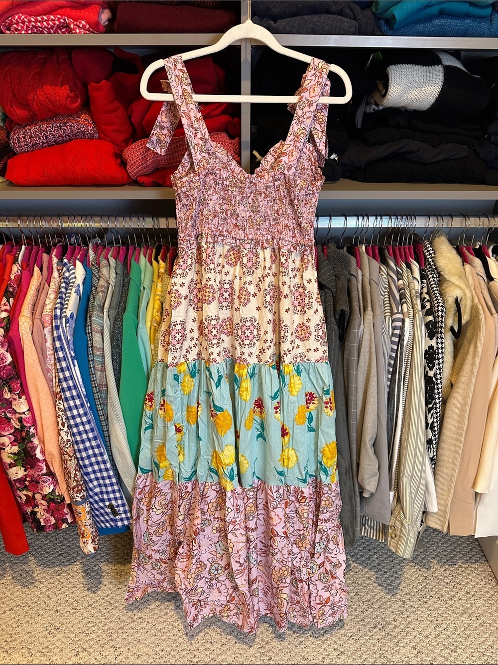 Nanette Lepore pink/blue print sleeveless 2 pocket smocked maxi dress size S NWT - Picture 3 of 4